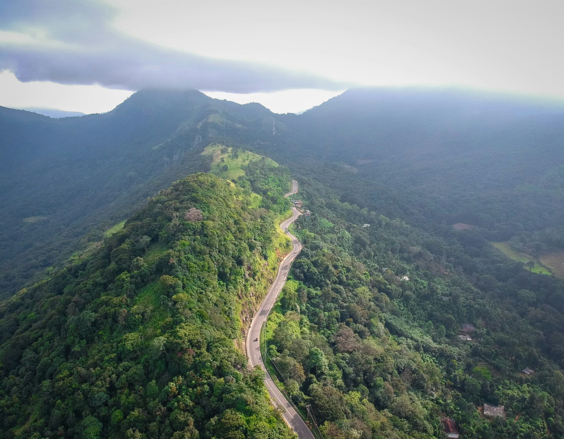 Winding mountain road through Sri Lanka’s central hills